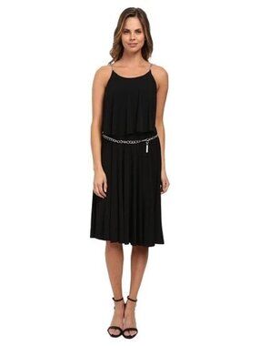 MICHAEL KORS Black/Silver Chain Popover Dress w/Chain Link Belt (Sz-6 ) NWT $160